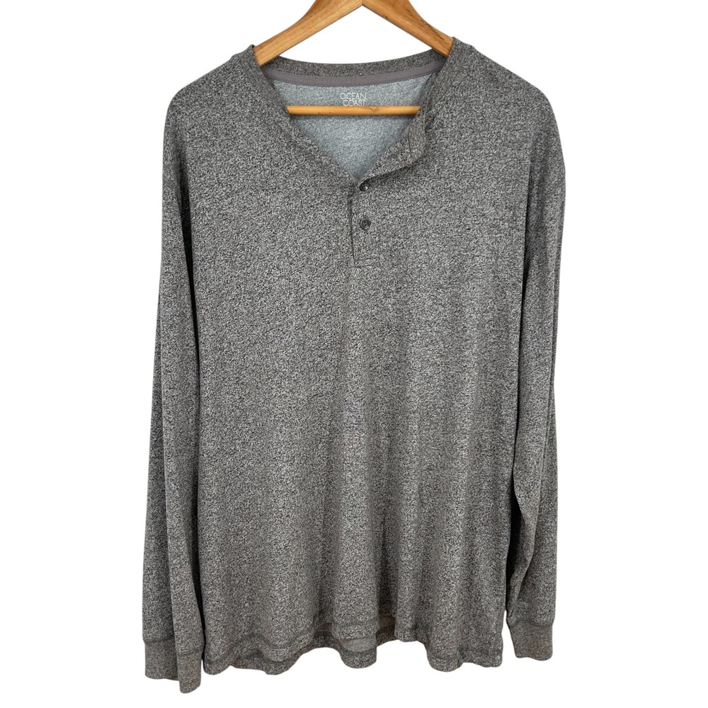 Ocean‎ Coast Mens Henley Shirt Long Sleeve Gray Marl Casual XXL